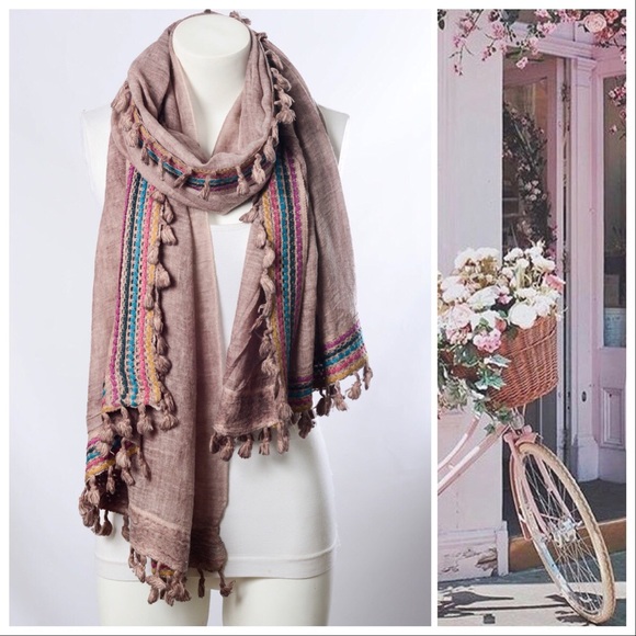*CLEARANCE* Rosewood Boho Woven Embroidery Scarf - Picture 2 of 5